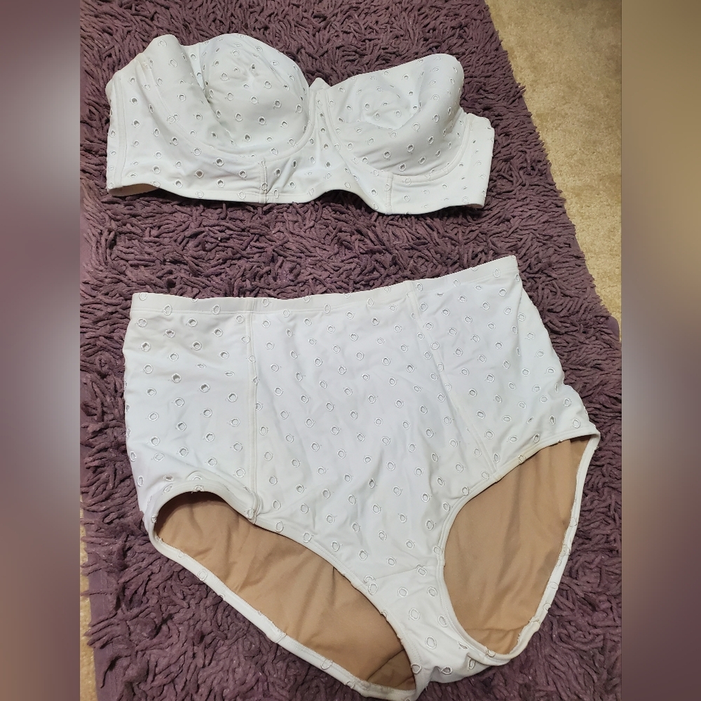 White Eyelet Women's 2 Piece Swim Suit